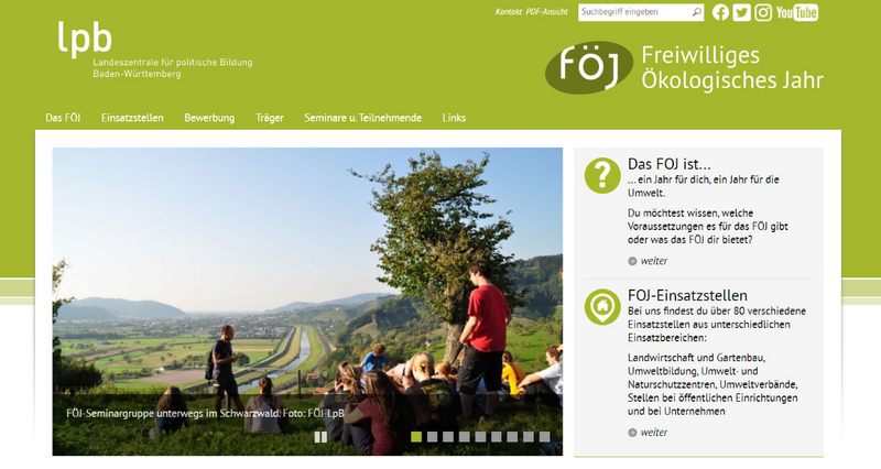 Die Startseite von unserer Internet·seite über das Freiwillige Ökologische Jahr